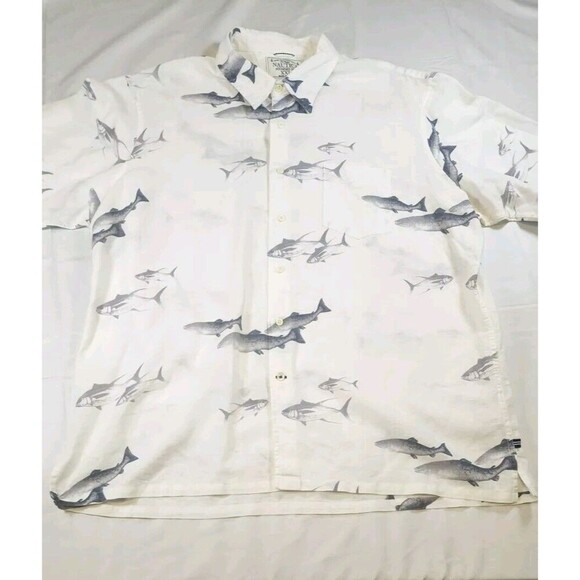 Nautica Voyage Shirt xxl mens Short Sleeve Fish pattern white button collared - Picture 2 of 8